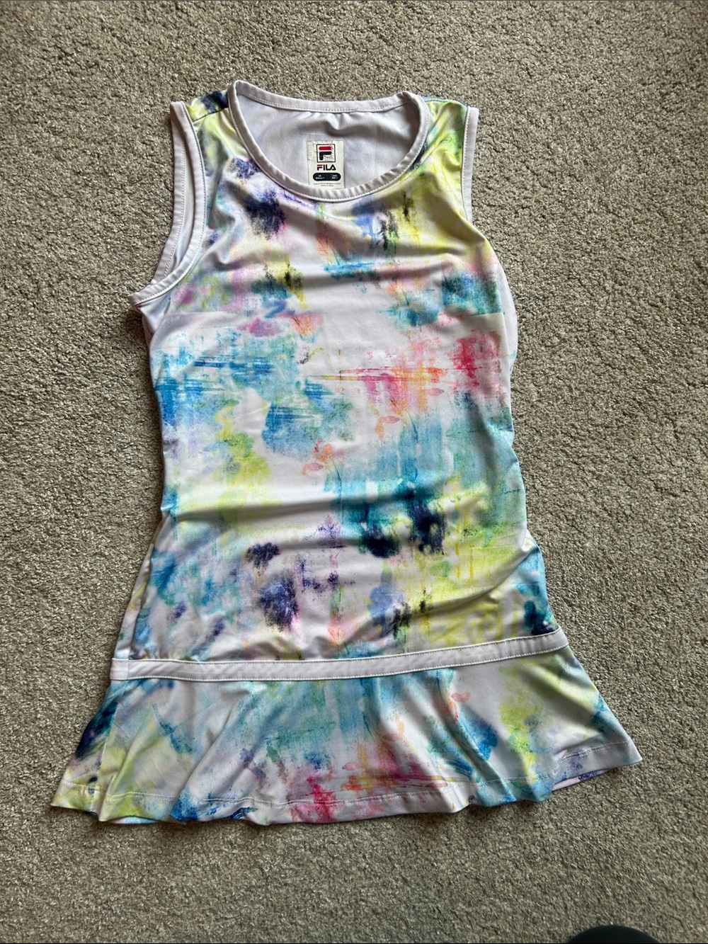 Fila White Tank Dress with Multicolor Watercolor Print